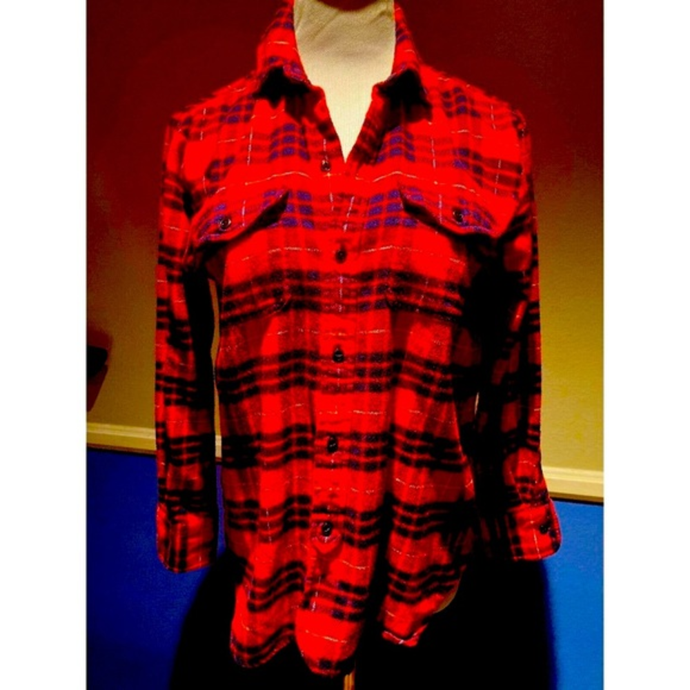 Madewell Flannel Small Red & Black Long Sleeve Button‎ Down Shirt